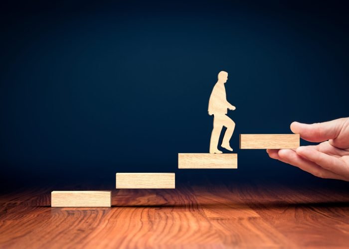 Coach motivate to personal development, success and career growth concept.